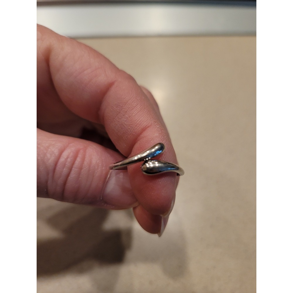Sterling Silver Teardrop Bypass Ring Minimalist Polished Open Wrap Band